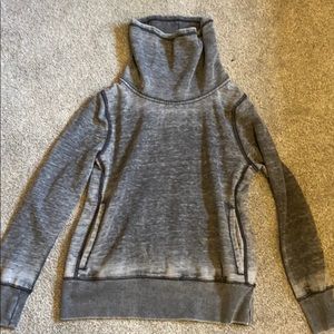 Grey and white fleece turtleneck sweater